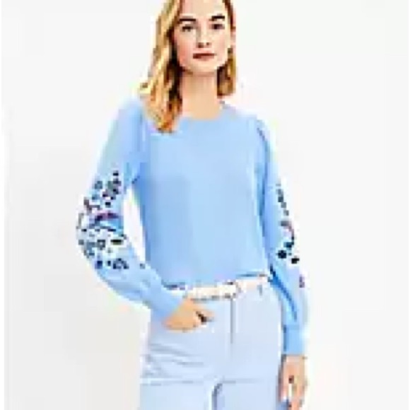 Loft Blue Sweater with Floral Embroidery - Picture 2 of 5